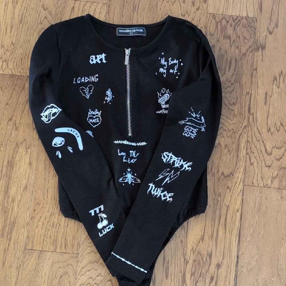 Maniere De Voir Black Graphic Bodysuit
